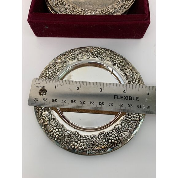 VTG Amen Wardy Home Godinger Silver Bottle Coasters Red Velvet Box Set 4 7572 - Picture 5 of 7